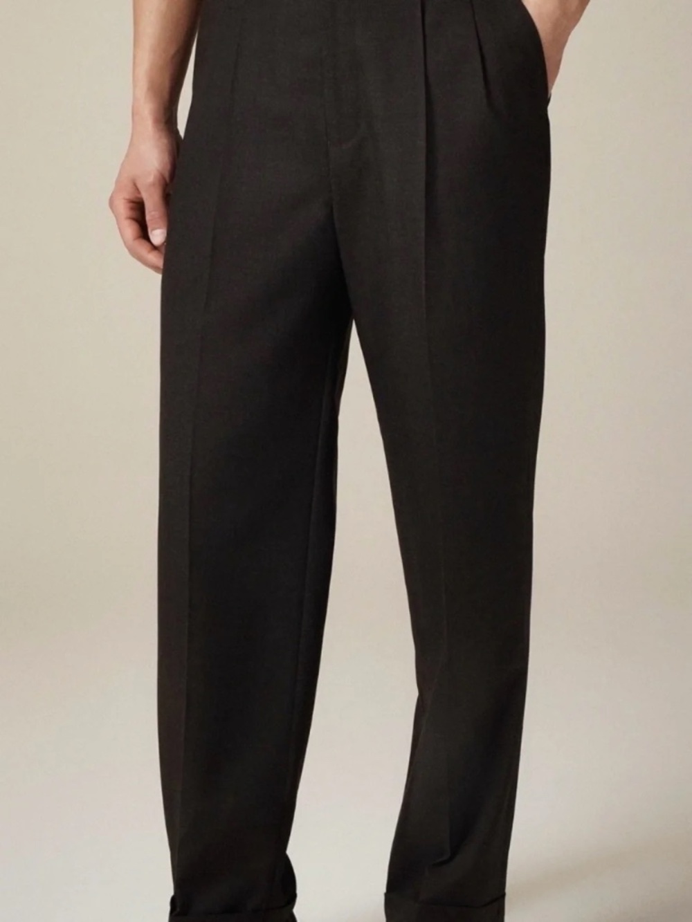 J. Crew Mens Relaxed-fit double-pleat pant in Italian tropical wool, Brown 36/32